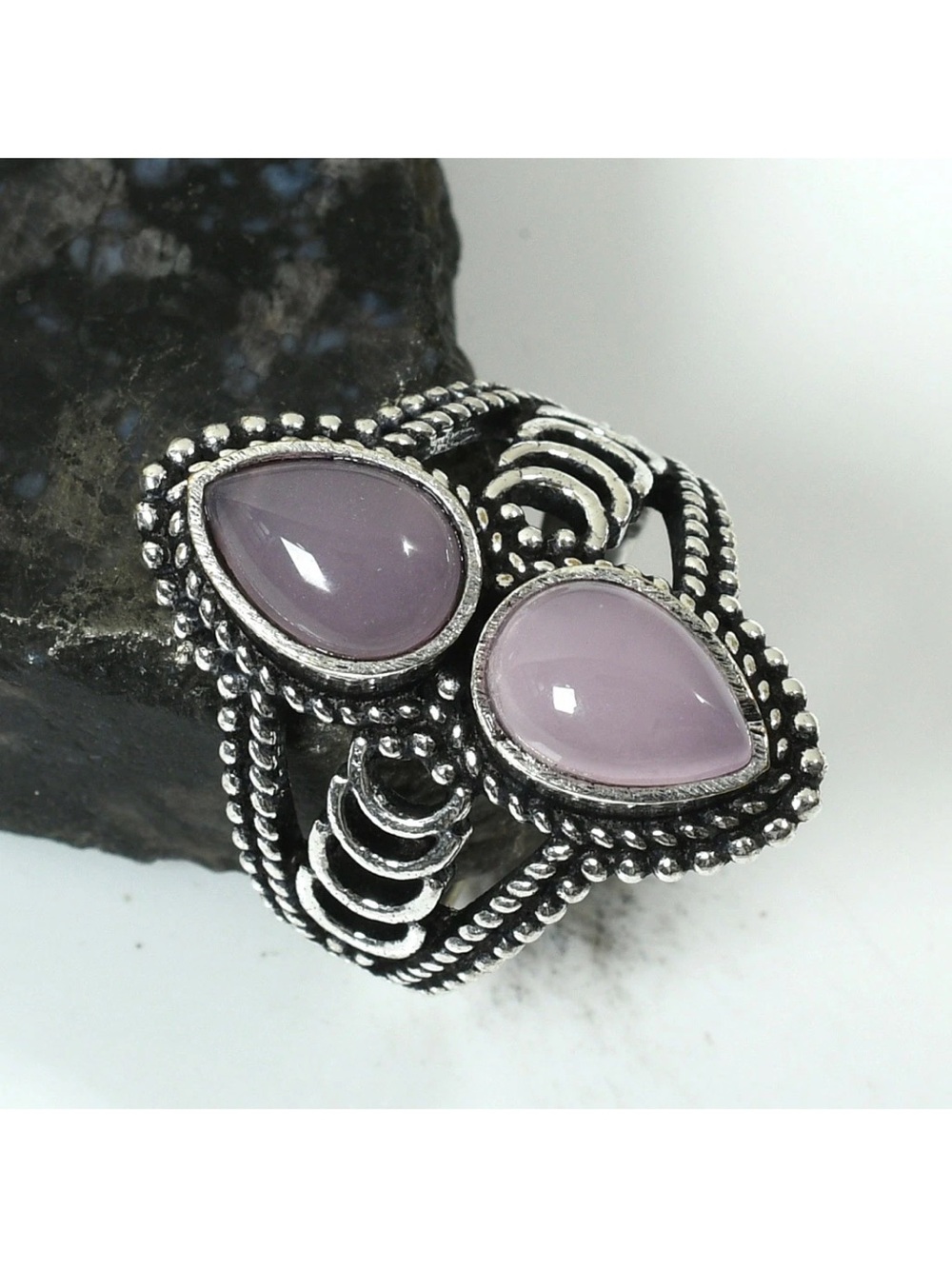 Rose Chalcedony Artisan Handcrafted Gemstone Ring Size-9